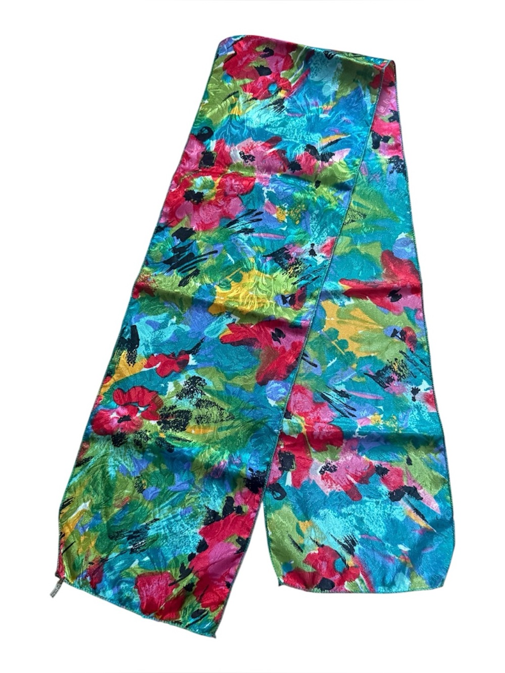 Vintage Vibrant Floral‎ Scarf in Teal, Pink & Green, Oblong Head or Neck Scarf